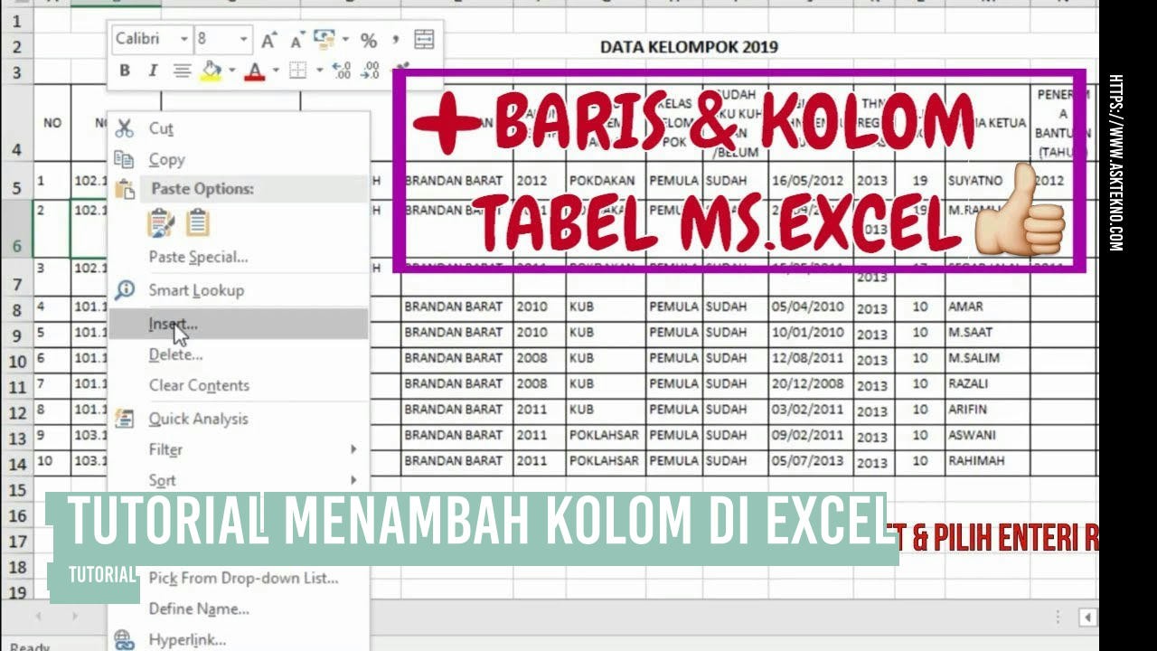 AskTekno | Tutorial Menambah Kolom di Excel