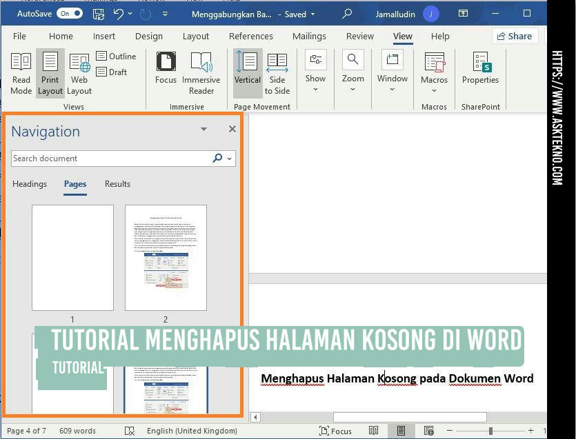 AskTekno | Tutorial Menghapus Halaman Kosong di Word